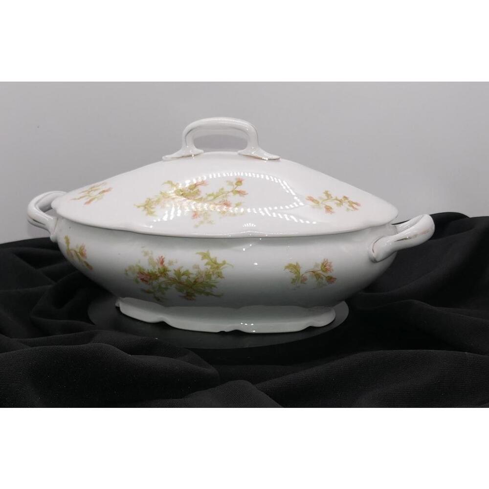 Antique Floral Austrian Porcelain Tureen and Platter Set – Hand Painted